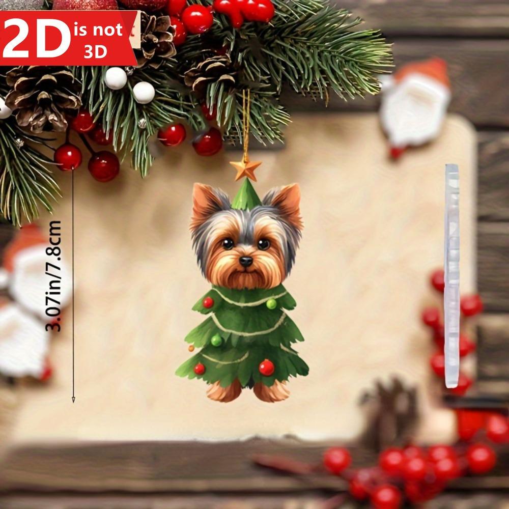 2D Yorkshire Dog Christmas Pendant for Car Mirrors. A Cute Holiday Accessory.