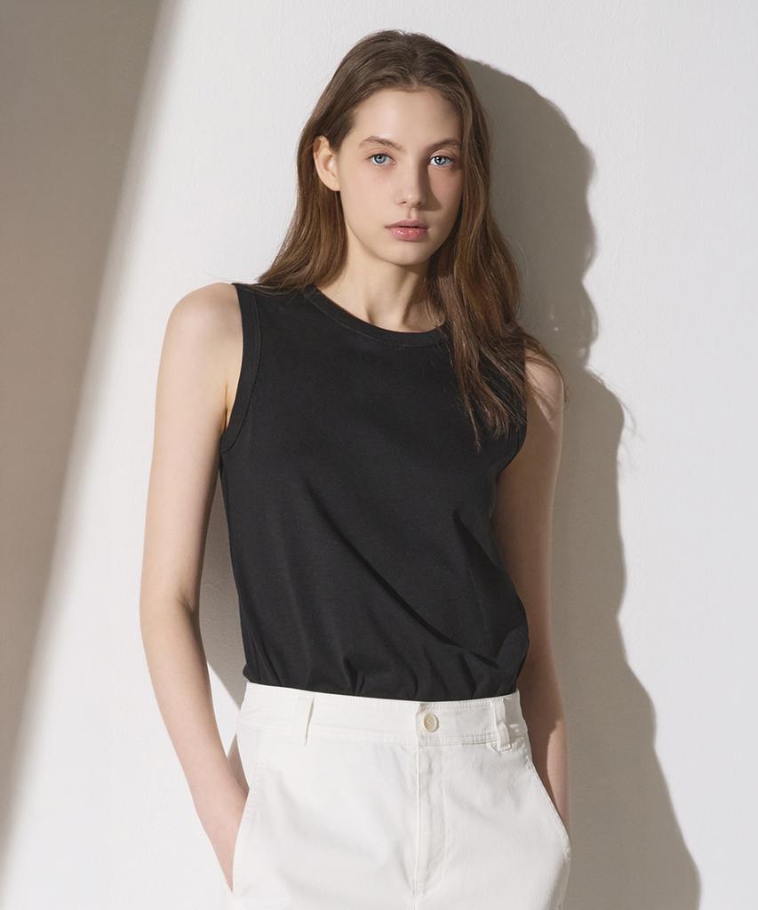 Oteumilkape Cotton Slim Sleeveless Top - Black