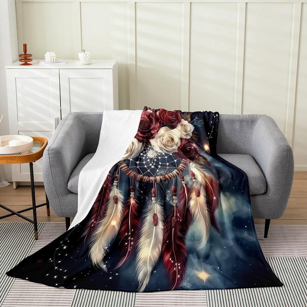 Dreamcatcher Blanket Boho Dream Catcher Plush Throw Blanket Flannel Fleece Blanket for Travel, Airplane, Bed, Couch, Car, Gift