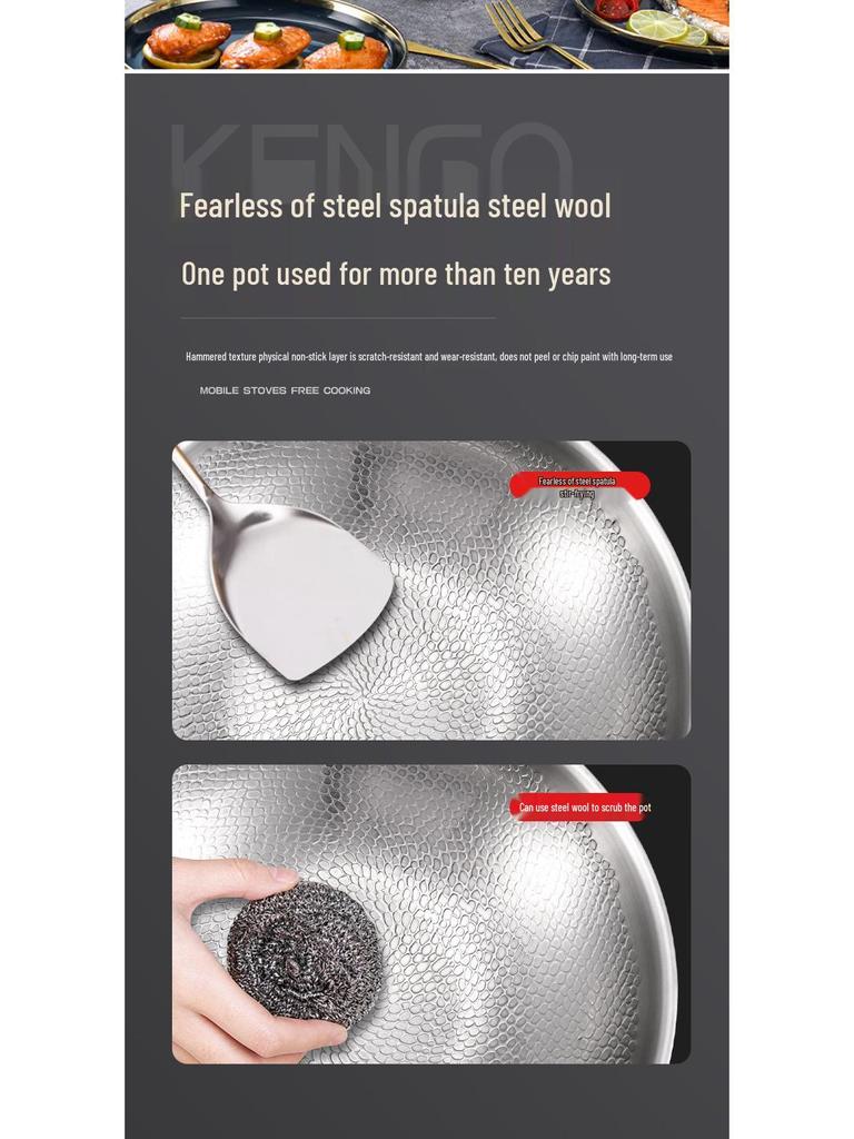 German Fish Scale Hammered Pure Titanium Wok - Uncoated Non-Stick Stir-Fry Pan for Induction Cookers.