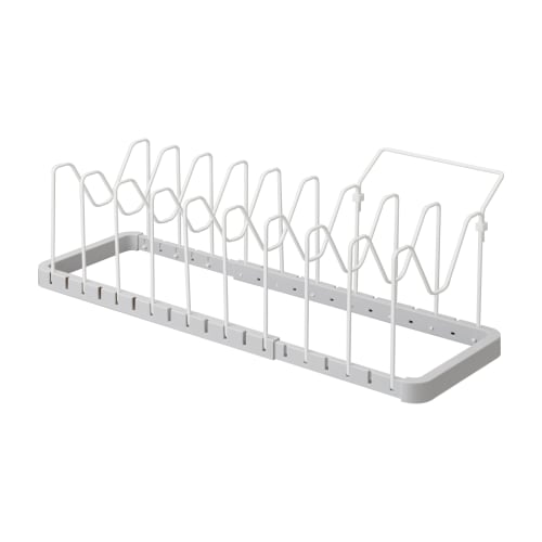Yamazaki Under-Sink Extendable Pot Lid & Frying Pan Stand, White, Approx. W45-82 x D20 x H17.5cm, Plate, Kitchen Storage with Handle, Product Number: