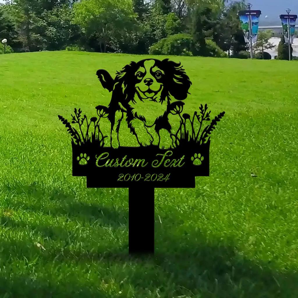 Personalized Dog Memorial Garden Stake, Cavalier King Charles Spaniel Metal Sign, Custom Pet Outdoor Decor