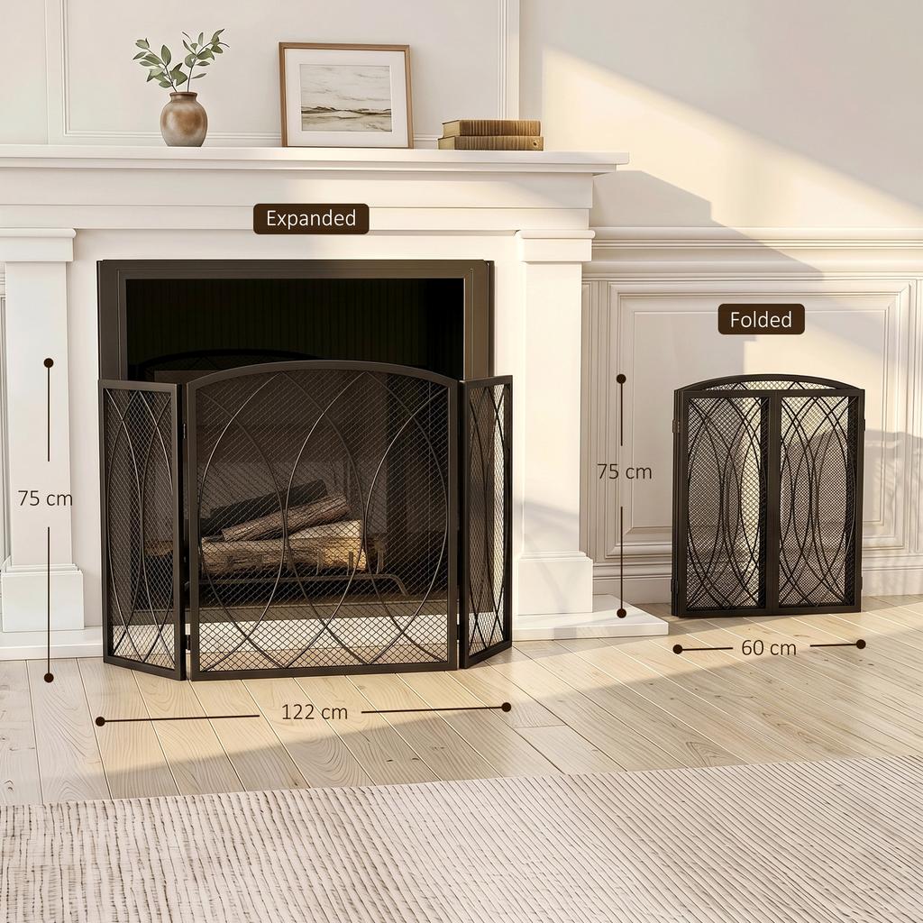 Fireplace Screen, 3-Piece Foldable Spark Guard 122 X 75 Cm