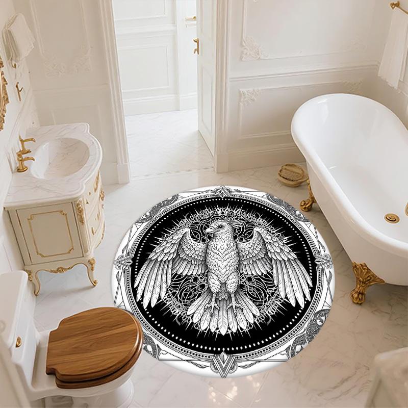 Black and White Bird,Round Area Rug,Carpet Rug for Living Room Bedroom Sofa Playroom Decor,Non-slip Floor Mat