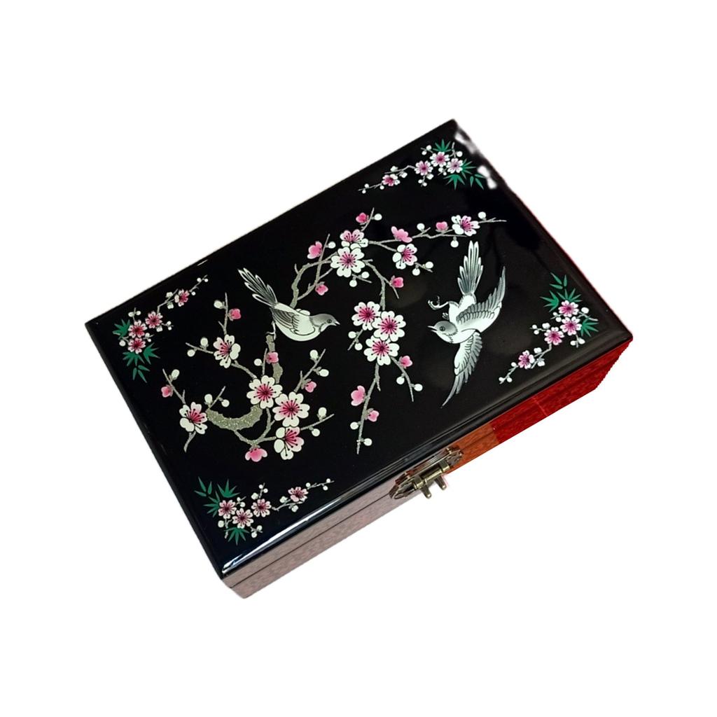 Secure Locking Lacquer Jewelry Organizers Hand Painted Wood Storage Box for Valuables and Accessories