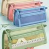 Double Layer Transparent Mesh Large Capacity Pen Bag Exam Special New Mesh Simple Double Layer High-Quality Aesthetic Pencil Storage Bag