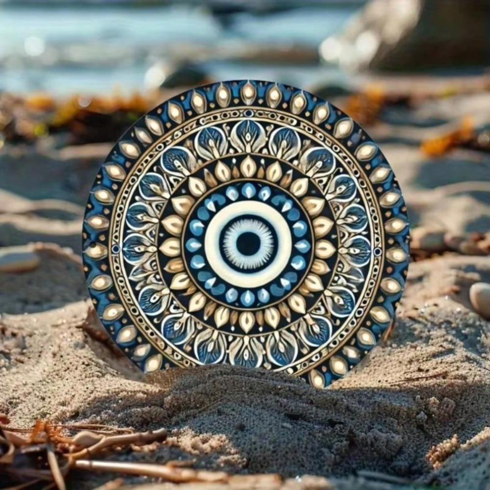 Artă de perete metalică Ochi Rău Vintage Albastru Auriu Semn de Fier Rezistent la Intemperii Decor Casă Birou Garaj Cadou Unic