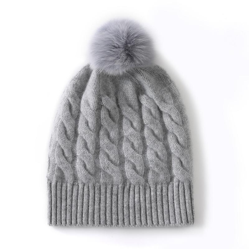 Autumn and winter new cashmere hat women's twisted hairball hat warm knitted thickened headgear versatile ear protection hat