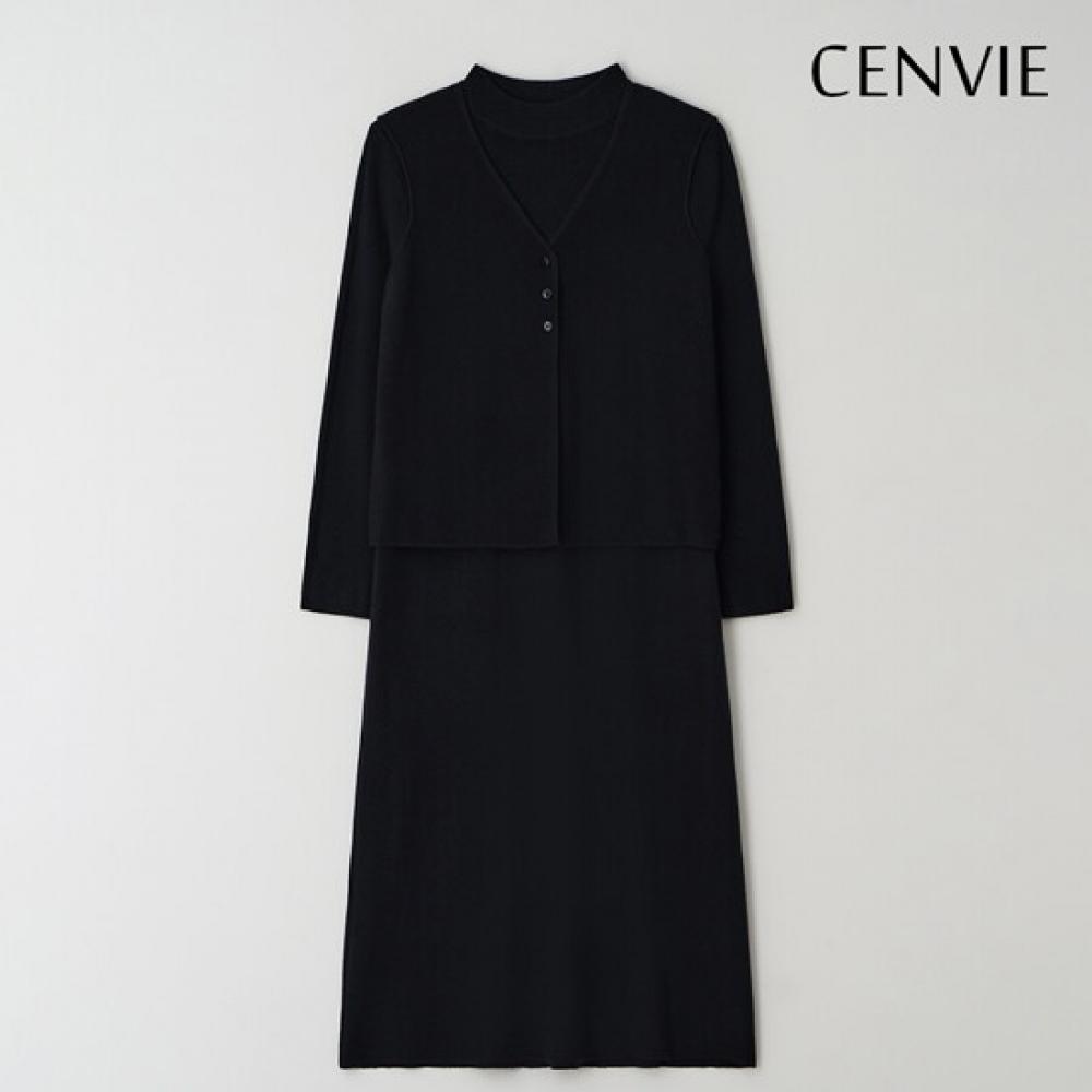 Senbi Seasonal Knit Setup Turtleneck Dress + Vest Set 2pcs