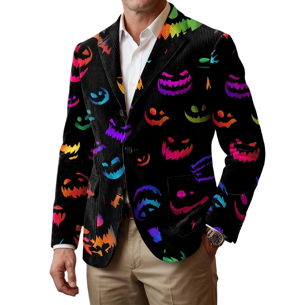 Męski styl biznesowo-casualowy z sztruksu z nadrukiem Halloween