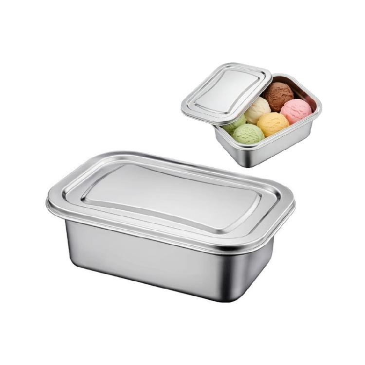 Stainless Steel Food Freezing Container Large Capacity Ice Cream Storage Box Food Preservations Box with Lid