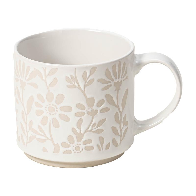 High Value Relief Flower Cup Ceramic Mug Home Office Water Cup Breakfast Cup Dessert Cup