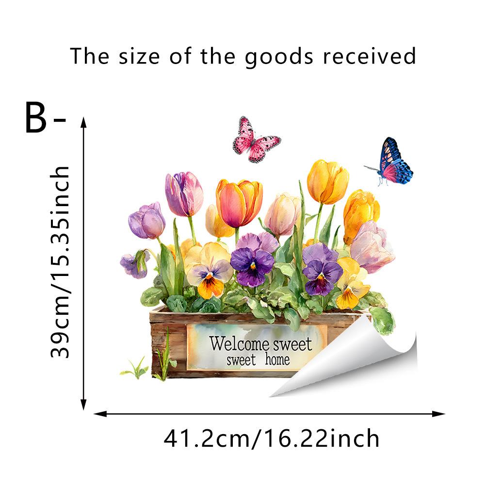 Samolepicí PVC skleněné samolepky Čerstvé rostliny Květiny Motýli pro dekoraci stěny obývacího pokoje