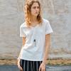 Linen Cotton V-neck Knitted T-shirt Women's Summer Simple Commuting Front Shoulder Thin Short-sleeved Cotton and Linen Design Curled Top