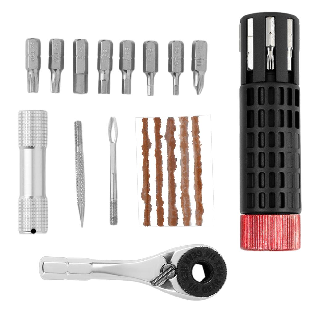 Cylindrical Tire Repair Tool Alloy Steel Mini Ratchet Tool Set Mechanic Ratchet Manual Wrench for Cycling Accessories