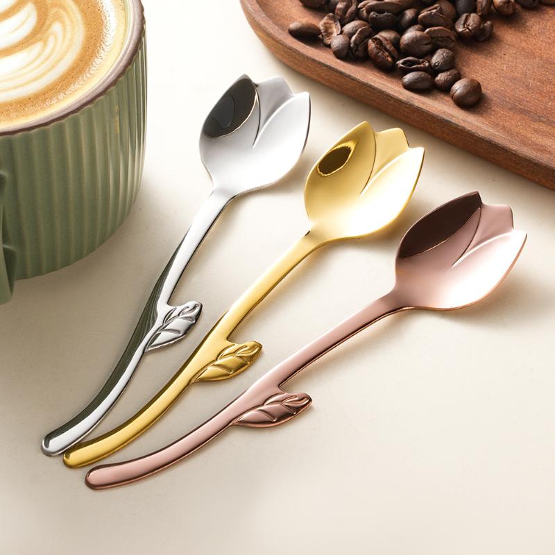 Creative Stainless Steel Leaves Spoon Fruit Fork Coffee Dessert Ice Cream Scoop Kitchen Tableware