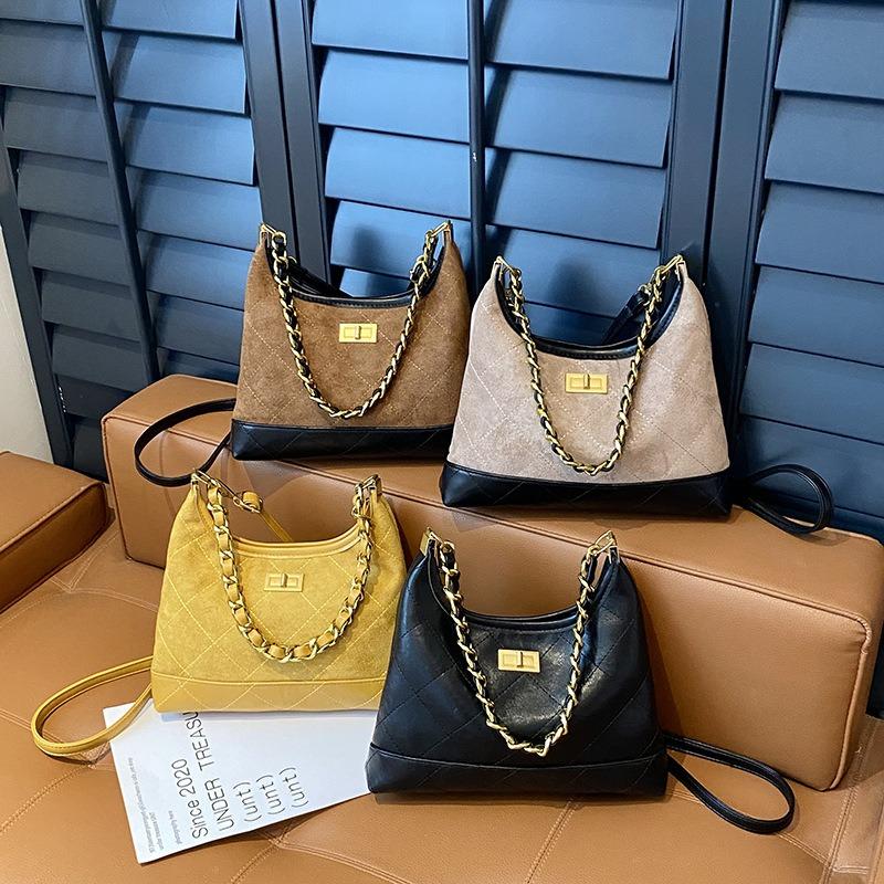 New crescent moon bag women's retro chain diamond underarm bag suede shoulder messenger bag