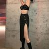Goth Punk Černá dělená minisukně Ženy Estetika Alternativní oblečení Vysoký pas Párty Dlouhá sukně Streetwear