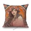 Mucha Style Floral Princess Girl Pink Purple Blue Pretty Flower Daughter Room Decoration Sofa Pillow Case Spring Cushion Cover