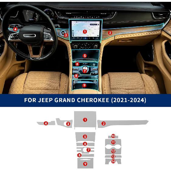 for Jeep Grand Cherokee 2021-2024 PPF Precut 8.5Mil Car Paint Protective Film TPU HD Film Scratch Protector Interior Accessories (Central Control One