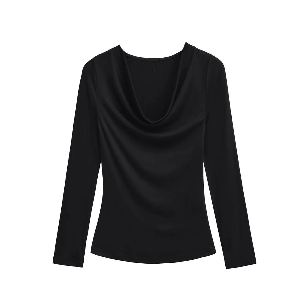 Women's Sexy Slim-Fit Low-Cut Long Sleeve T-Shirt: Spicy & Chic Solid Color Base Layer