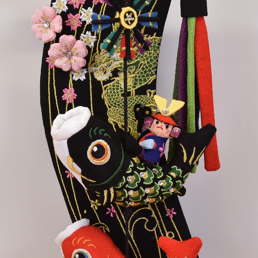 Stylish Black Chirimen Carp Streamer for Indoor or Tabletop Also Suitable As a May Doll or Also Jinya Miniature Carp Compact, Use. Dragon. Available