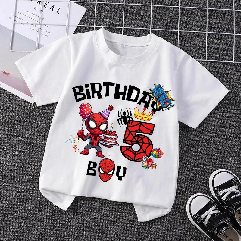 Marvel Spiderman Kids Birthday Party Tshirts Baby Number 1-9 T-Shirt Children Fashion Tops Tees Boys TShirt Parent Child Clothes