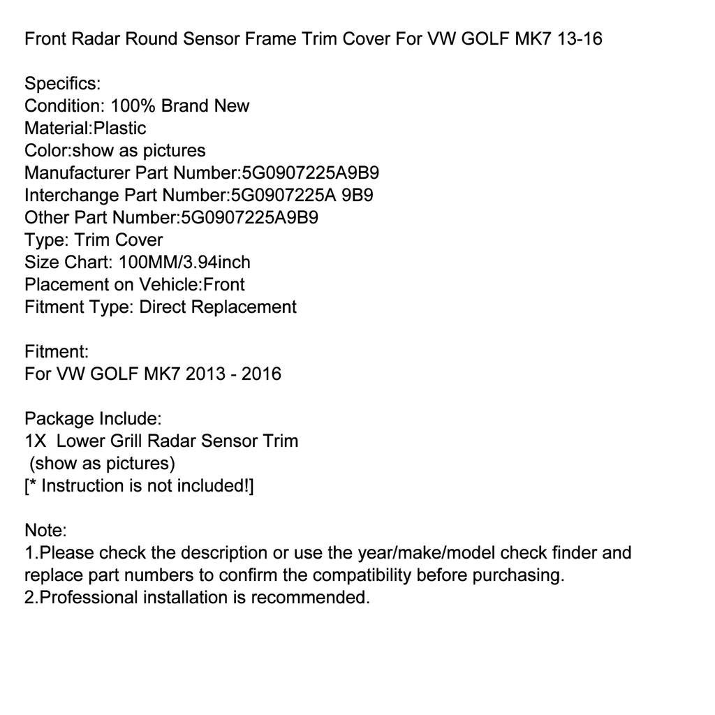 כיסוי קישוט מסגרת חיישן עגול מכ"ם קדמי עבור VW GOLF MK7 13-16