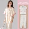 Pajamas Female Cute Sweet Pink Flower Summer Cardigan Short Sleeve Trousers Fashion Versatile Loungewear