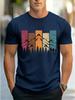 New Summer Vintage Color-Block Mountain & Forest Print Short Sleeve T-Shirt, Casual Crew Neck Versatile Top