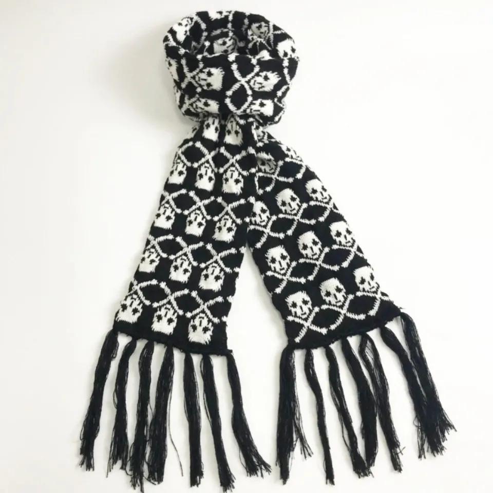 Sciarpa Autunno e Inverno Y2k Harajuku Teschio Ispessita Calda Sciarpa Lavorata a Maglia Sciarpa Scheletro Jacquard per Donne