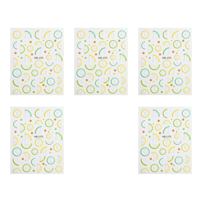 5PCS Summer Nail Art Stickers With Fruit Patterns Durability Non Toxic Nail Decals For Daily Use Or Parties