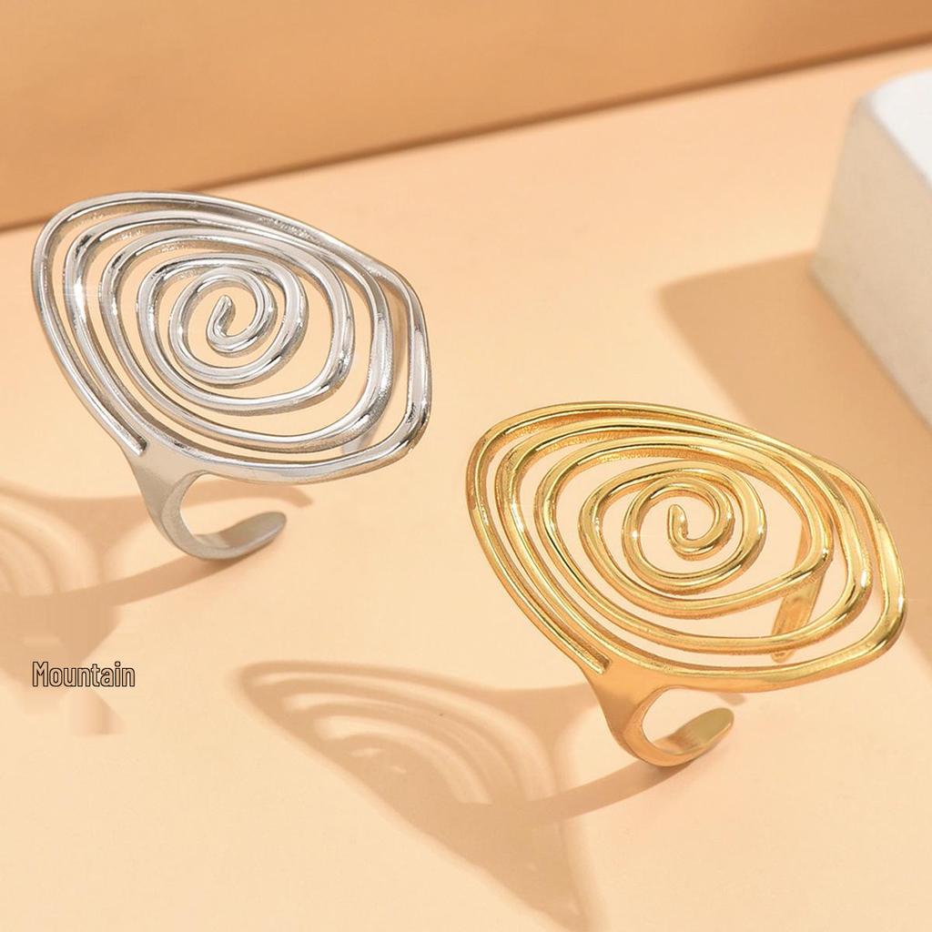 Adjustable Stainless Steel Geometric Spiral Ring for Women