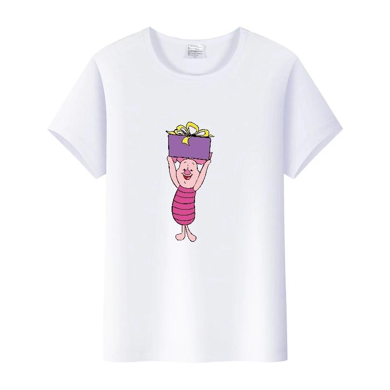 Kawaii Cartoon Pooh Bear Piglet Clothes Girl Top Womam T-shirts Loose Blouse White Tee Short Sleeve Streetwear 90S Shirts Unisex
