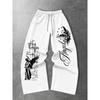 High Street Fashion Angel Letter Printed Wide Leg Pants Men's Retro Dark Style Loose Straight Leg Sports Pants