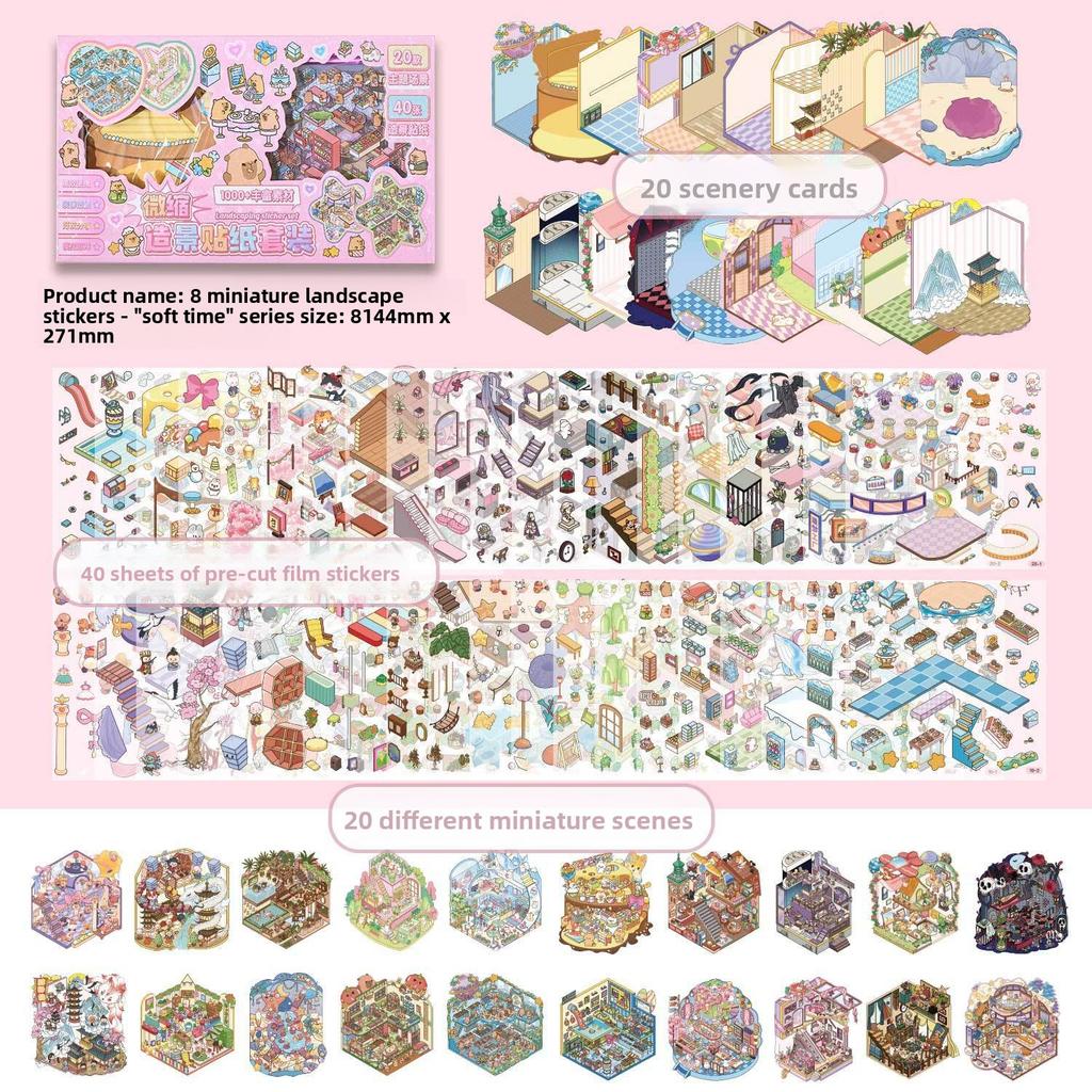 Fantasy Park 3D Scene Sticker Book DIY Craft Kit 61 Sheets 40 Stickers 20 Cards with Tweezers for Journaling Scrapbooking Card