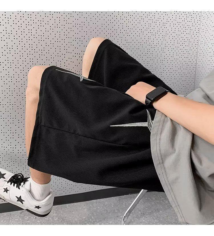 Men's Summer American-Style Embroidered Ice Silk Casual Shorts — Trendy and Cool Mid-Length Design