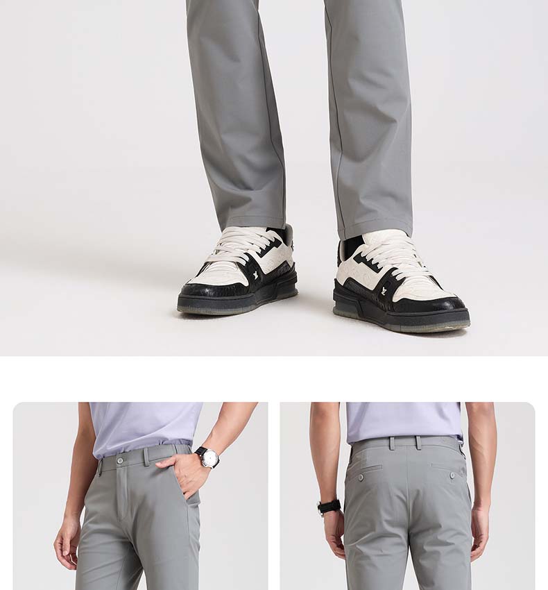 Langdeng Men's Spring/Summer Stretch Machine Washable Breathable Sweat Wicking Straight Leg Casual Pants with High Elasticity and Wrinkle Resistance