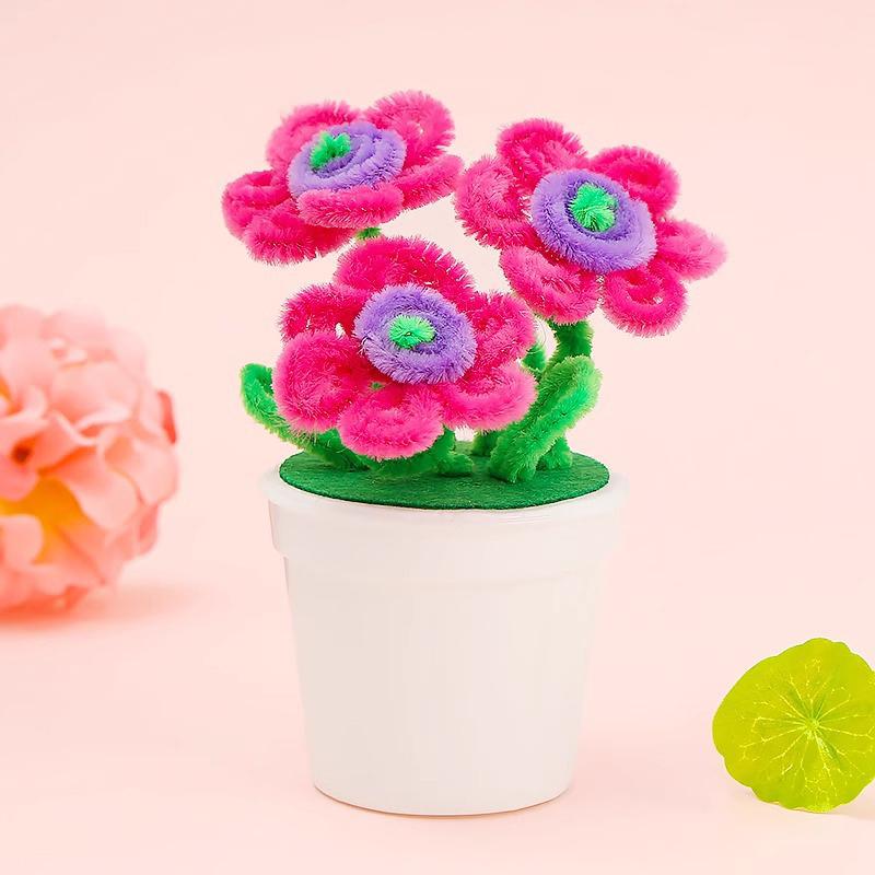 1 Set Kids Creativity Handicraft Diy Flower Pot Multicolour Chenille Stems Pipe Cleaners Handmade Children Toys