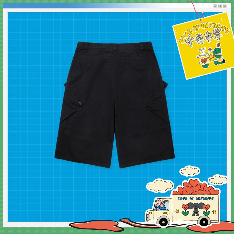Li Ning X Takashiya Collaboration Sports Minimalist Solid Color Casual Shorts Unisex Shorts Black AKQV035-2