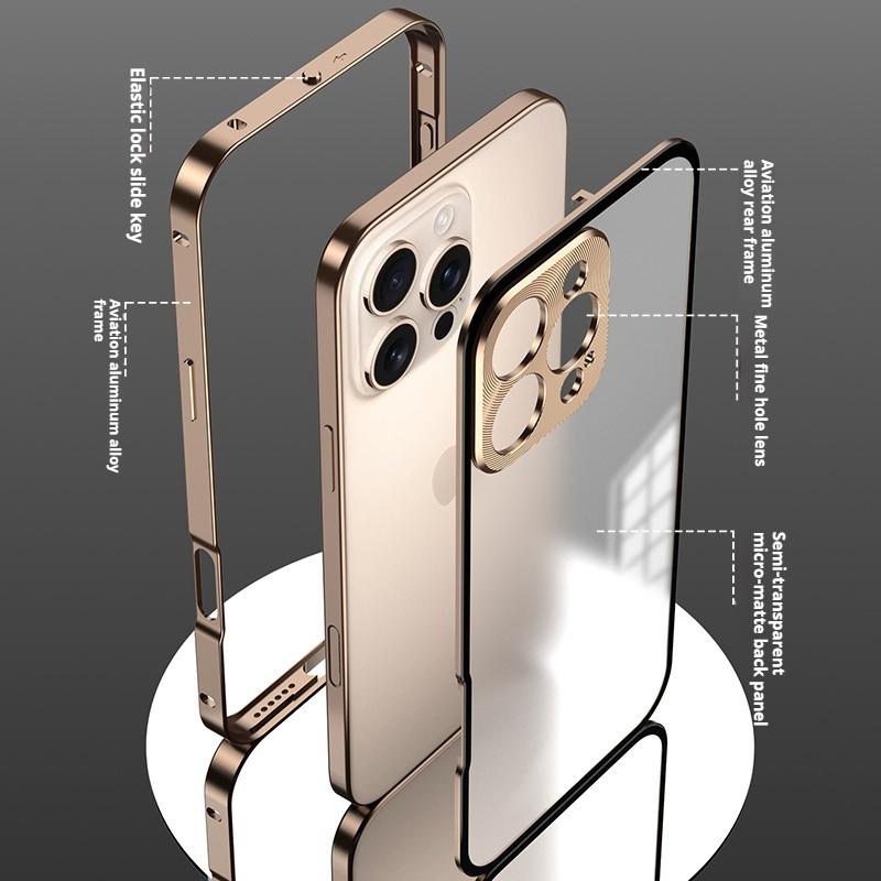 Metal Alloy Metal Frame Phone Case For iPhone 17 Air 16 15 14 13 12 Pro Max Plus Clear Tempered Glass Backboard Bumper Cover