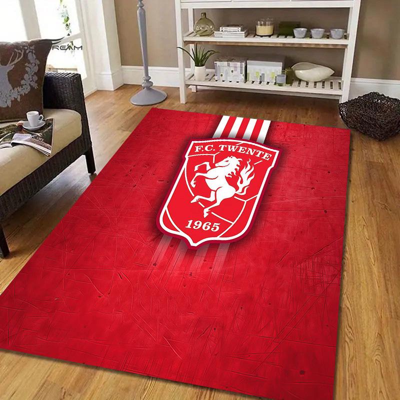 FC Twente Flannel Pattern Square Carpet,Area Rug,Carpet Rug for Living Room Bedroom Sofa Playroom Decor,Non-slip Floor Mat