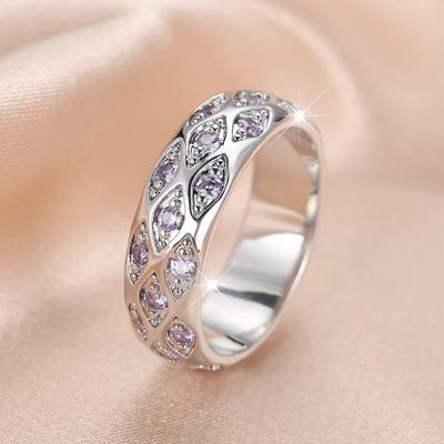 Delicate Purple Zircon Rings for Women Silver Color Engagement Ring Wedding Jewelry