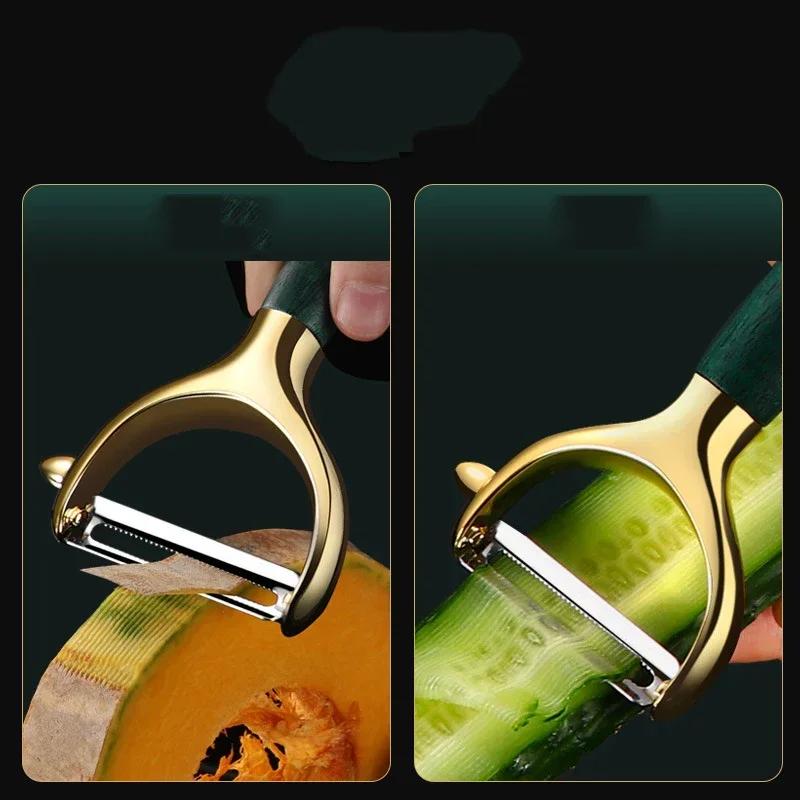 Obieraczka ze stali nierdzewnej, Bardzo ostra obieraczka do warzyw, Obieraczka z drewnianą rączką, Obieraczka do ziemniaków, Marchewki, Tarka, Akcesoria kuchenne