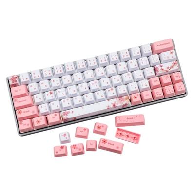 73 Tasten OEM PBT-Tastenkappen, kompletter Satz, Tastenkappen für mechanische Tastaturen, PBT-Farbsublimations-Tastenkappen mit Kirschblütenmotiv, Koreanisch/Japanisch