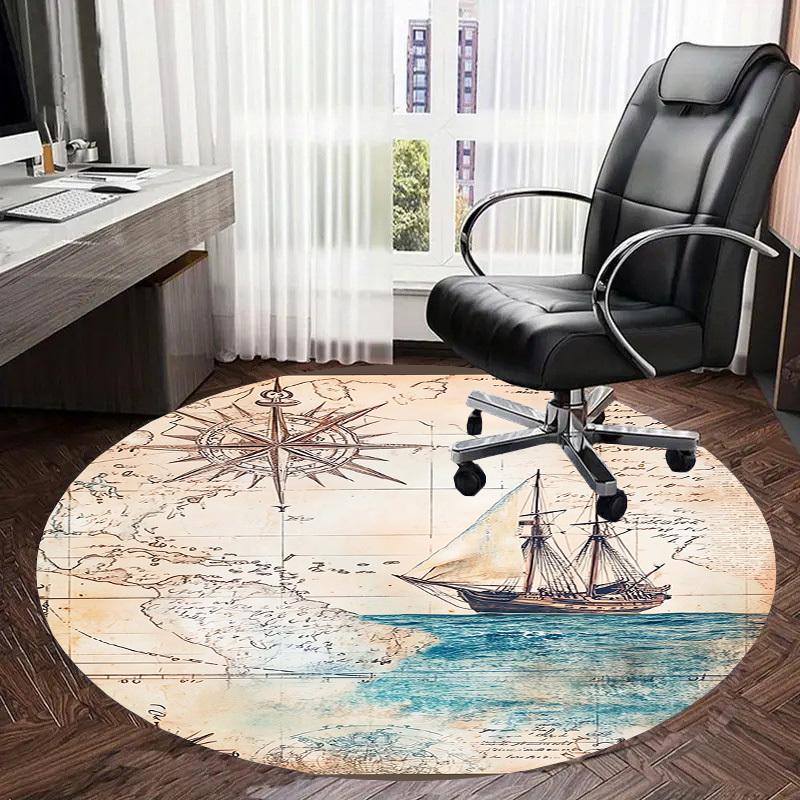 1pc Nautical Map Compass Ship Ocean Exploration Round carpet, Perfect for Decorating Chairs, Living Rooms, Or Bedrooms, for Living Room.083