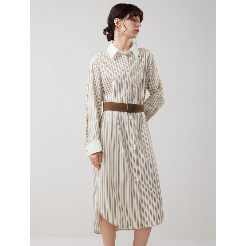 ELLE Women's Striped Waist-Cinching Shirt Dress