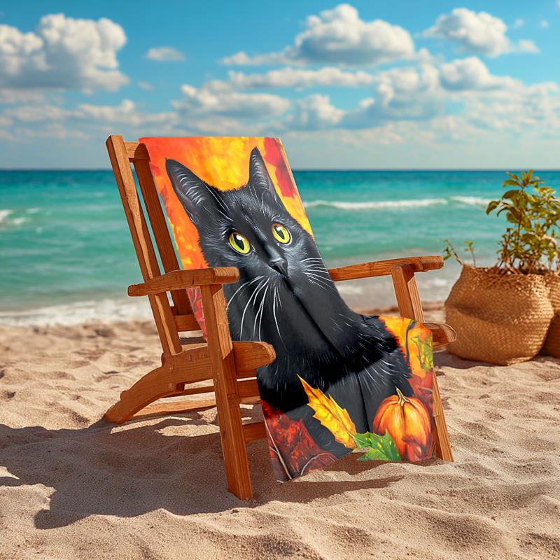 1Pc Autumn Cat Portrait Beach Towel Quick Dry Multiuse For Beach Pool Gym Yoga Home Travel Christmas Halloween Xmas Gift Eg17