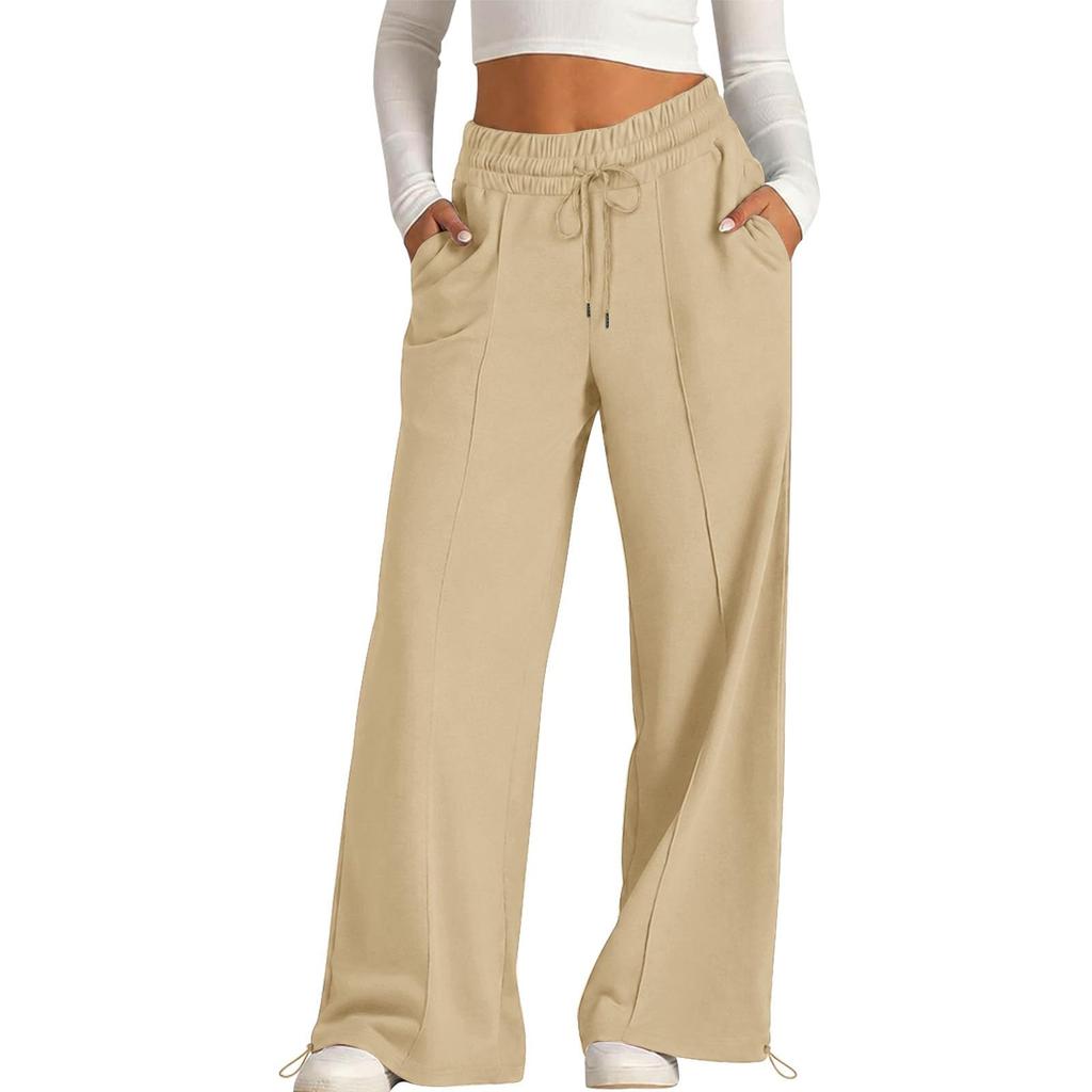 Womens Elevated Wide Leg Pants Drawstring Waist Relaxed Palazzo Trousers