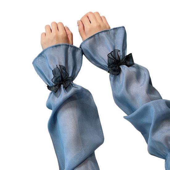 

1 пара солнцезащитных рукавов для женщин с бантом, УФ-защита, дышащие, свободные, летние рукава для девушек, для поездок на работу, уличные синий